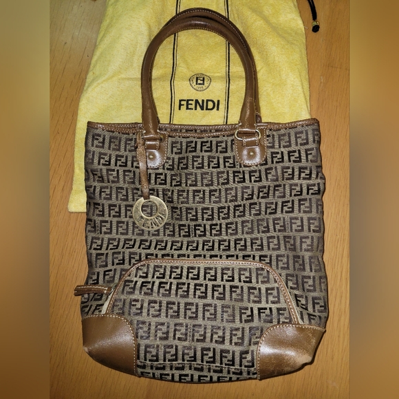 Fendi Handbags - SALE! FENDI Zucchino Light Brown Canvas Leather Trim Small Tote